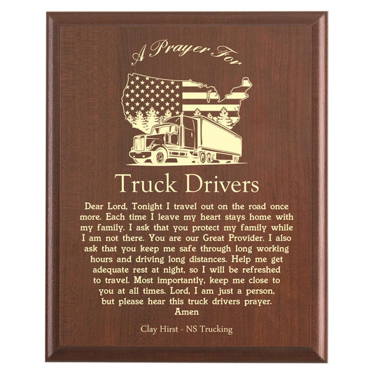 Plaque photo: Truck Driver Prayer Plaque design with free personalization. Wood style finish with customized text.