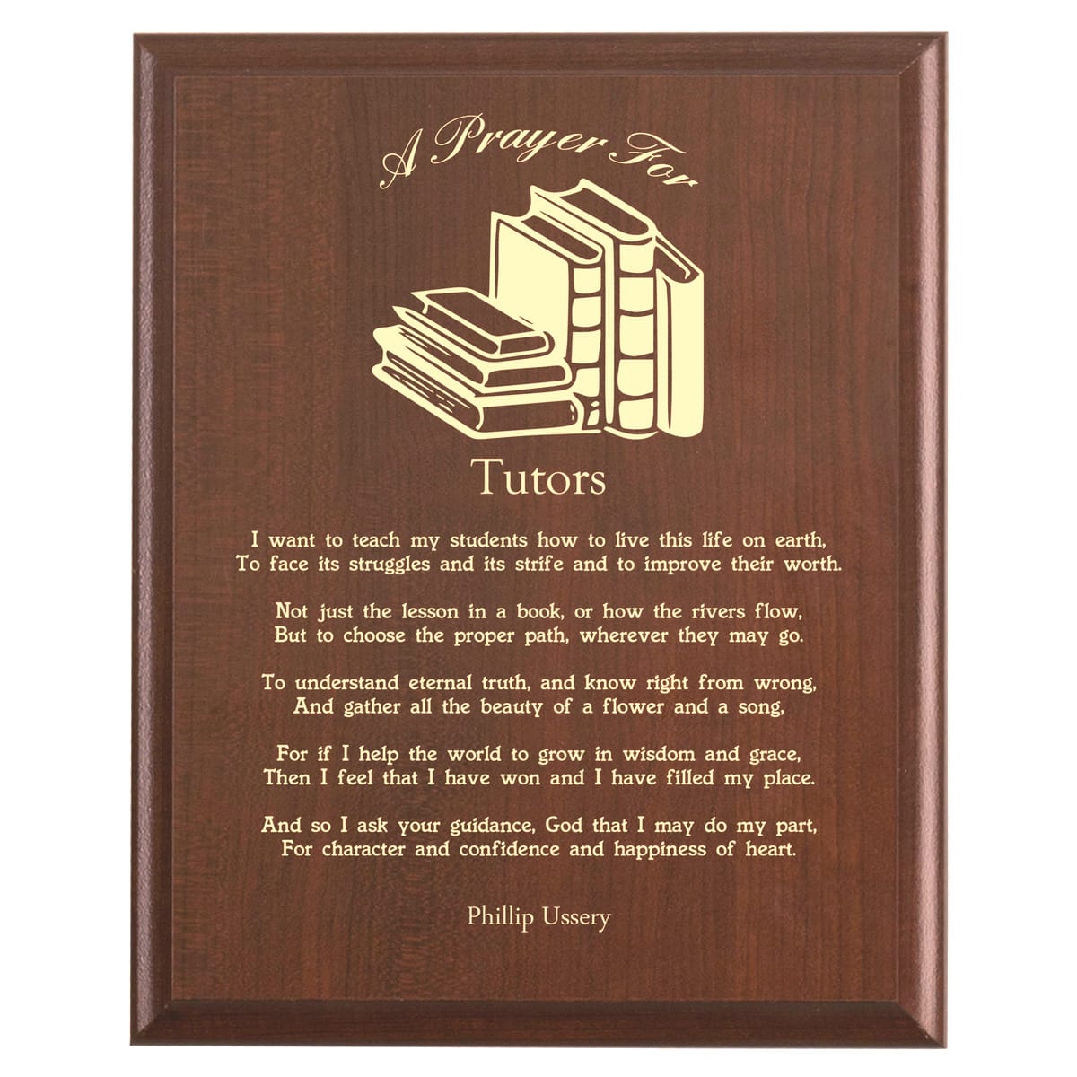 Plaque photo: Tutor Prayer Plaque design with free personalization. Wood style finish with customized text.