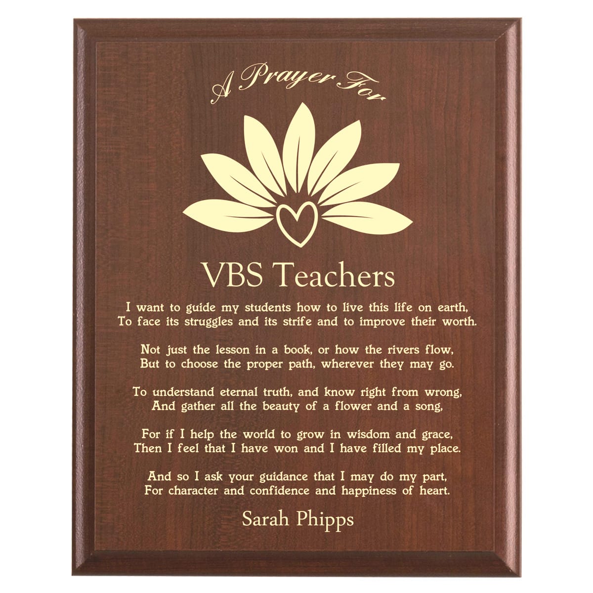 Plaque photo: Vacation Bible School Prayer Plaque design with free personalization. Wood style finish with customized text.