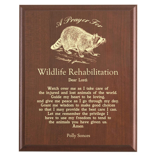 Plaque photo: Wildlife Rehabilitator Prayer Plaque design with free personalization. Wood style finish with customized text.