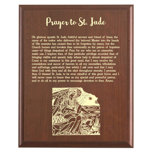 Plaque photo: St. Jude Prayer Plaque design with free personalization. Wood style finish with customized text.