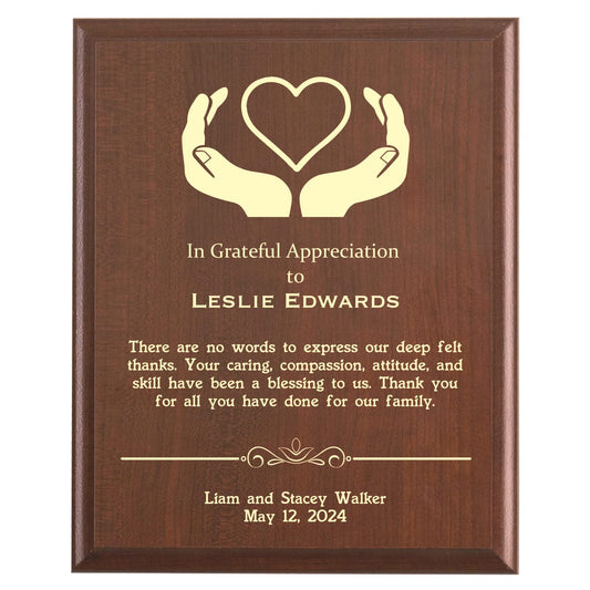 Plaque photo: Doula Thank You Appreciation Plaque design with free personalization. Wood style finish with customized text.