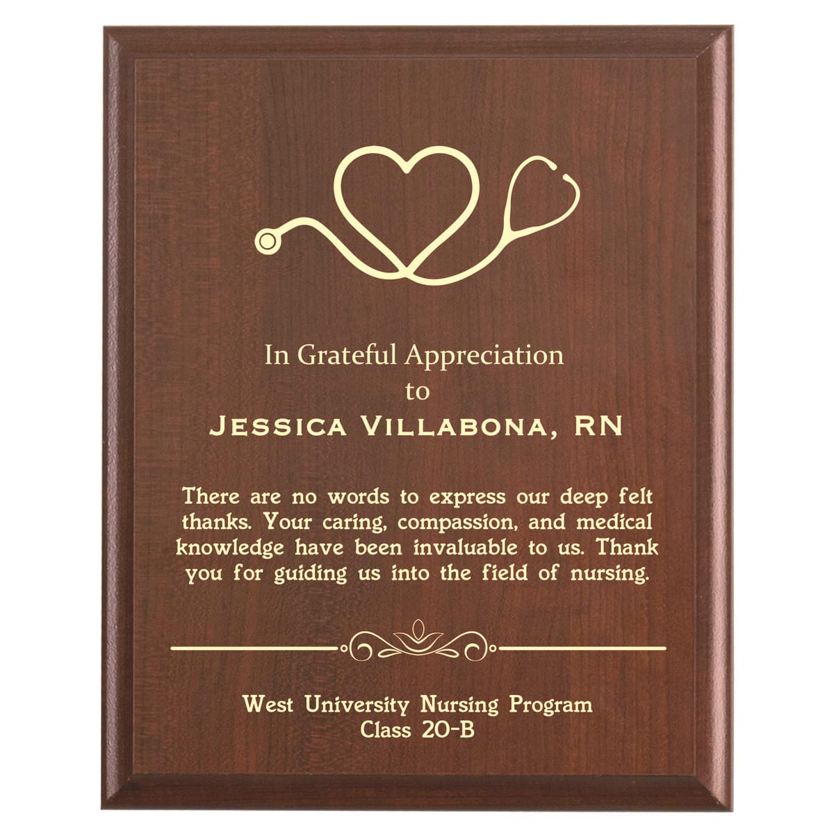 Plaque photo: Nurse Preceptor Thank You Plaque design with free personalization. Wood style finish with customized text.
