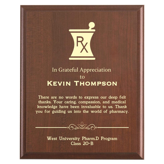 Plaque photo: Pharmacy Preceptor Thank You Plaque design with free personalization. Wood style finish with customized text.