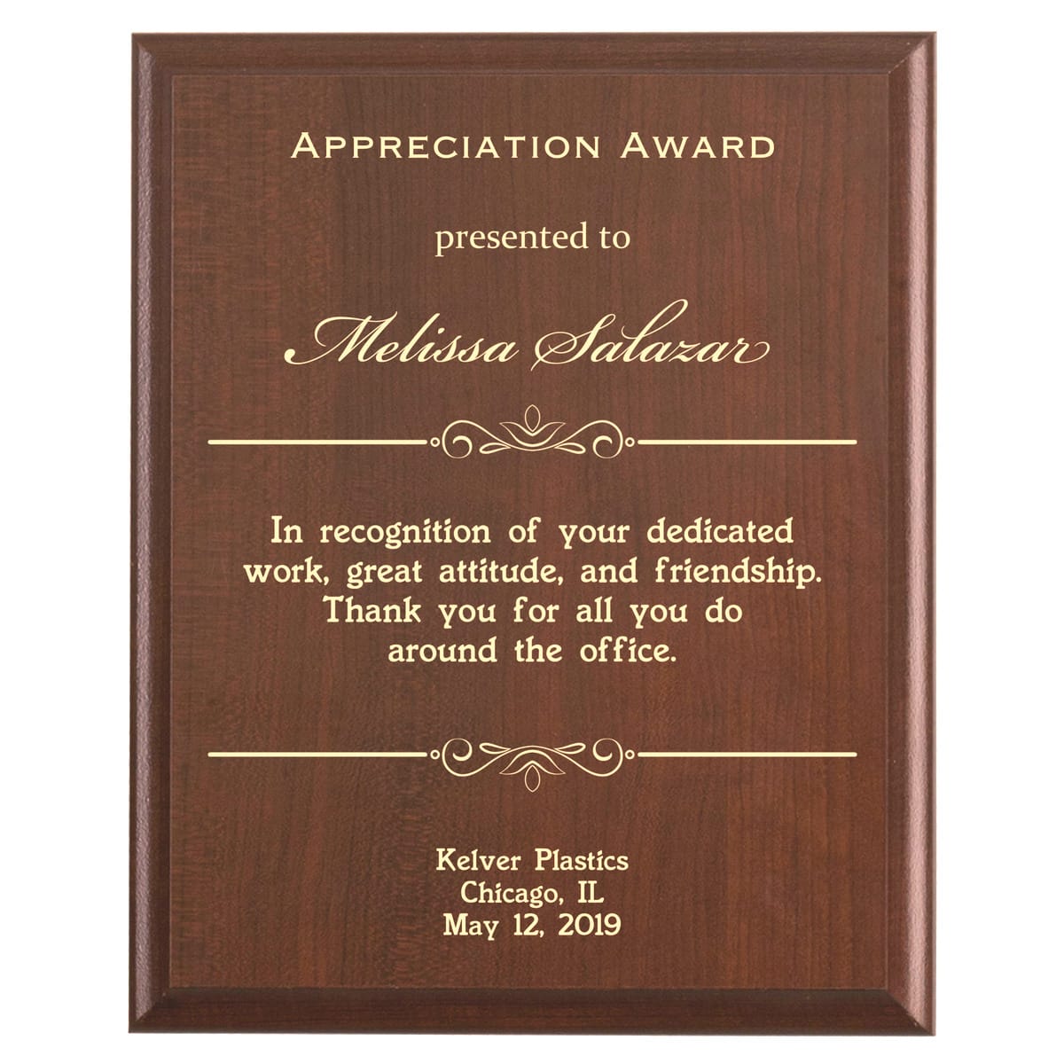 Plaque photo: Secretary Thank you Gift design with free personalization. Wood style finish with customized text.